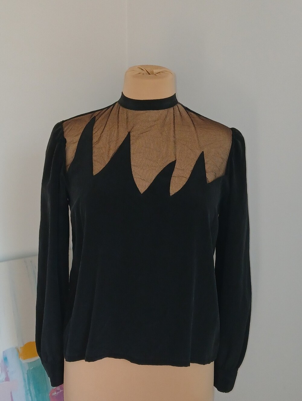 1968 VTG 100% Silk Blouse Sidonie S. Mesh Fron Blouse, British Crown Colony Made